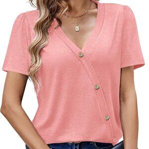 Pink V-Neck Button Top